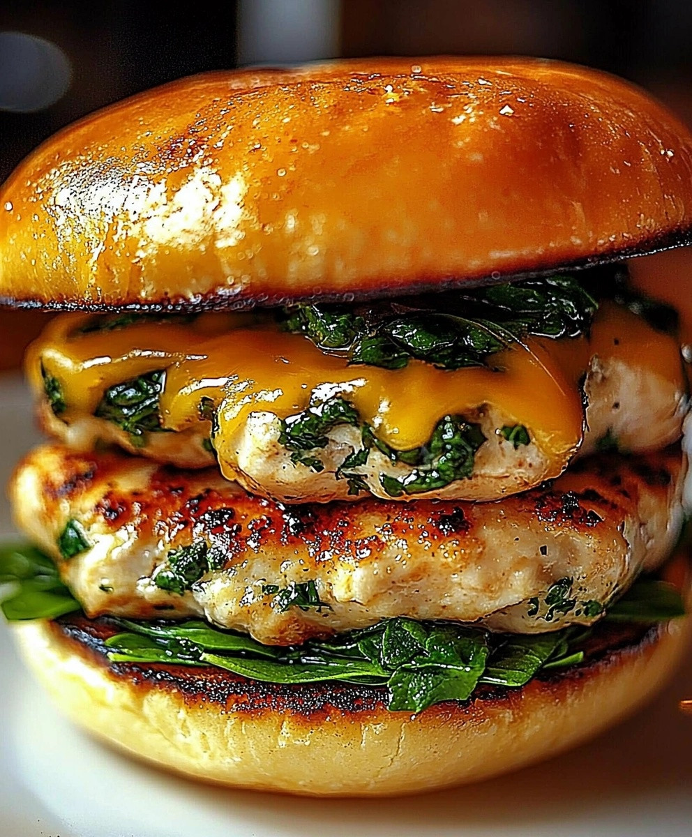 White Cheddar Spinach Chicken Burgers